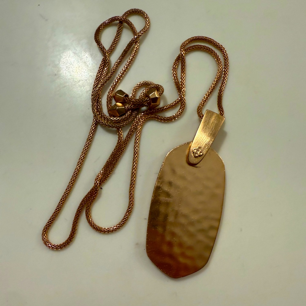 Rose Gold Hammered Pendant Adjustable Necklace EUC